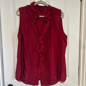 Talbots 100% Silk Vibrant Red Ruffled Blouse